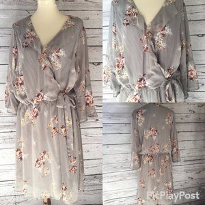 New Look gray floral wrap boho dress plus sz 2X